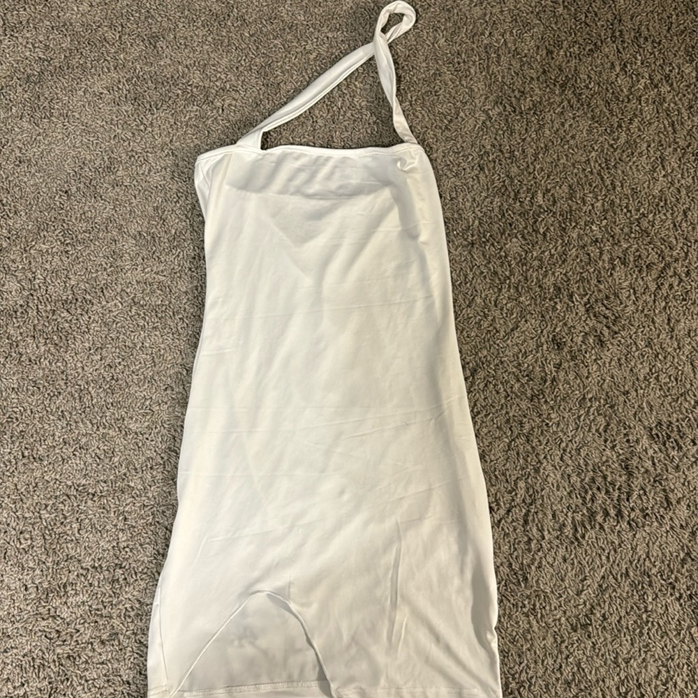 Small Slit White Front Crossing Dress